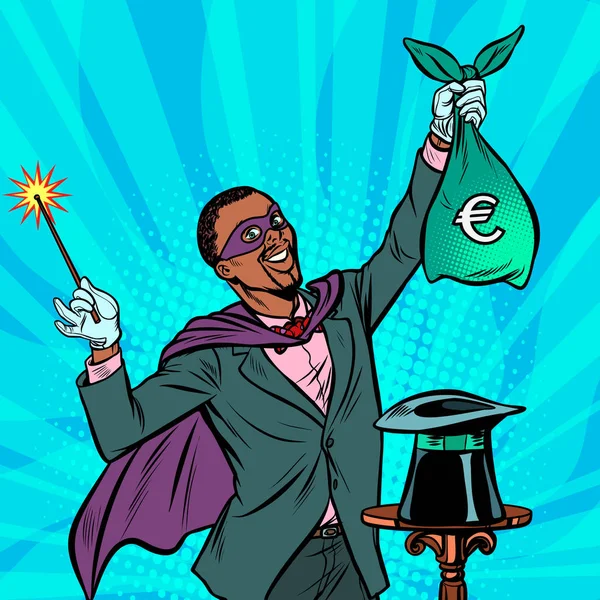 Magicien africain avec de l'argent en euros — Image vectorielle