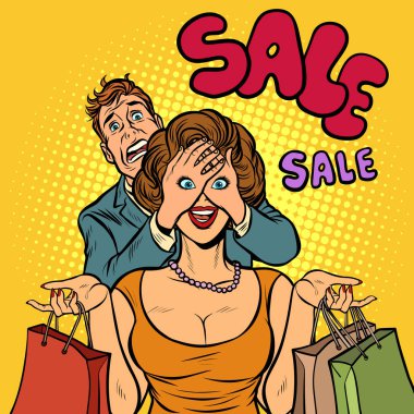 husband and wife on sale shopping clipart