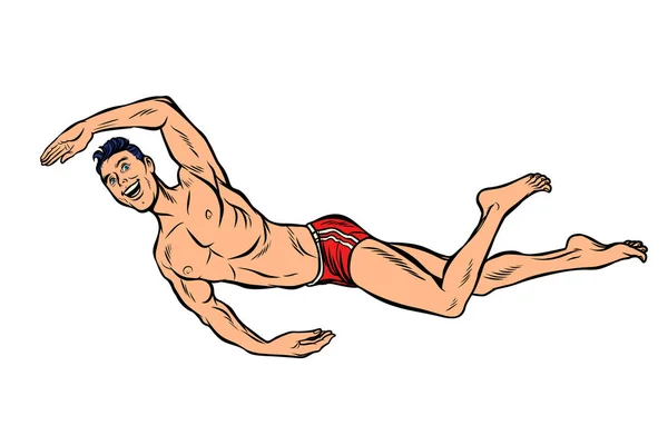 Nadador homem nada. Isolar no fundo branco — Vetor de Stock