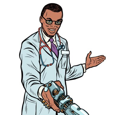 Afrika doktor el sıkışma robot, tıp ve sağlık. Prosth