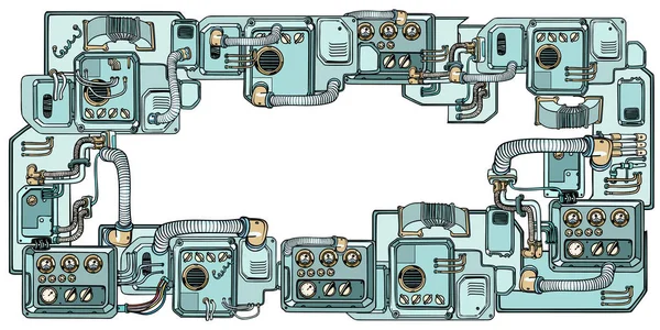 Mecanismos y máquinas de robots cyberpunk. Detalles de la nave espacial — Archivo Imágenes Vectoriales