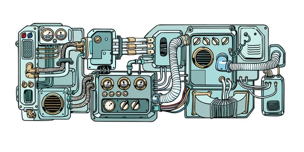 Mecanismos y máquinas de robots cyberpunk. Detalles de la nave espacial — Archivo Imágenes Vectoriales