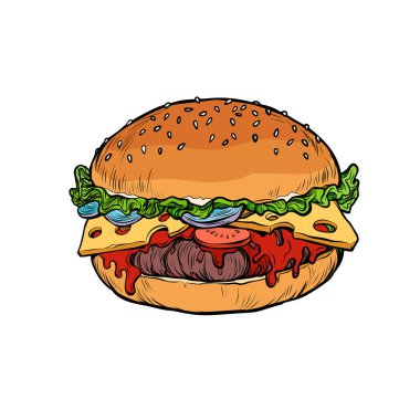 Hamburger, izole beyaz arka plan üzerinde