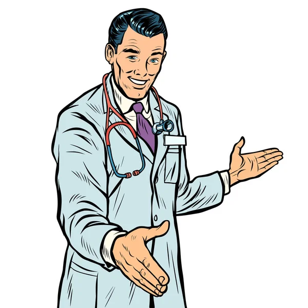 Medico stretta di mano, medicina e assistenza sanitaria — Vettoriale Stock