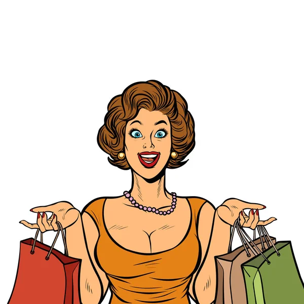 Donna che fa shopping in vendita. isolare su sfondo bianco — Vettoriale Stock