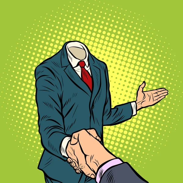 Businessman handshake, a template without a head — Stock Vector