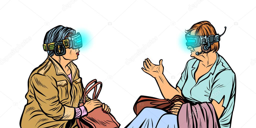 Older women in virtual reality, VR glasses