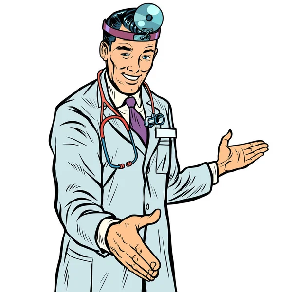 Médico terapeuta cirujano apretón de manos — Vector de stock