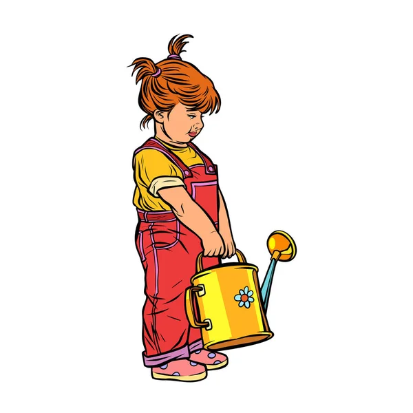 Petite fille avec un arrosoir de jardin — Image vectorielle