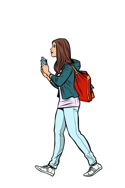 Uma adolescente com uma mochila —  Vetores de Stock