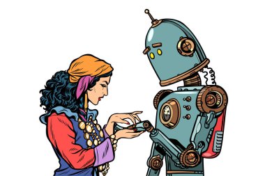 Bir çingene servetler el ile söylüyorum. Robot ab bilmek istiyor