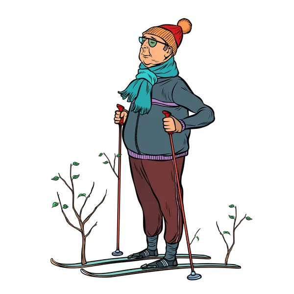 Лыжник самец в лесу из молодых деревьев — стоковый вектор