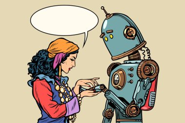 Çingene falcı ve robot. El falı