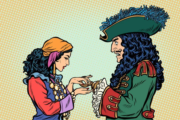 Гадалка и пират с крюком — стоковый вектор