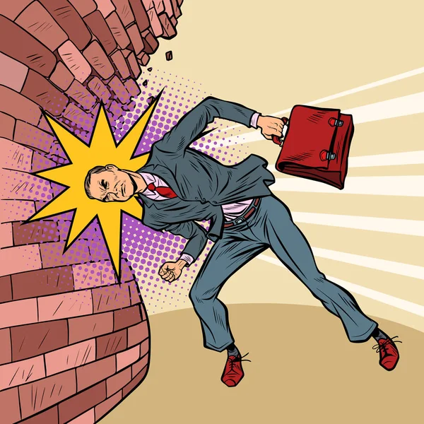 Un homme d'affaires brise le mur avec sa tête — Image vectorielle