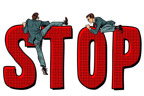 Personer klättra på ordet stopp — Stock vektor