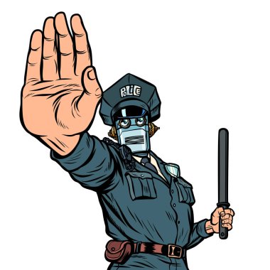 El hareketi durdurmak. Robot polis. Beyaz arka plan üzerinde izole
