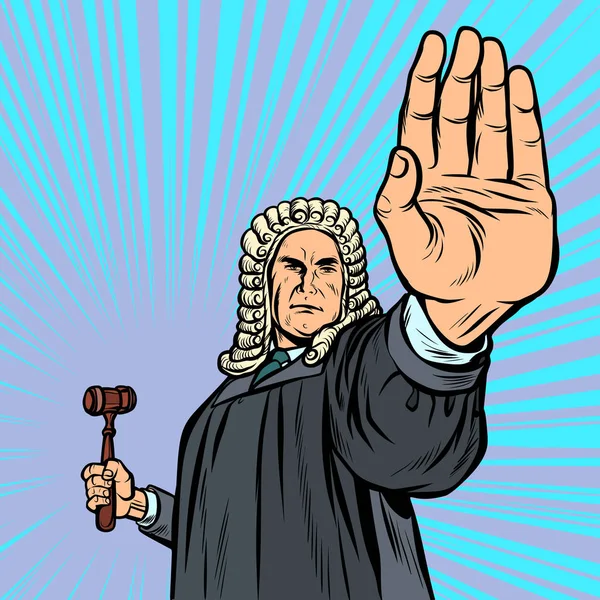 Суддя з жестом зупинки молотка — стоковий вектор
