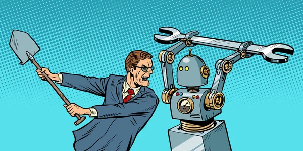 Ο άνθρωπος παλεύει με ένα ρομπότ — Διανυσματικό Αρχείο