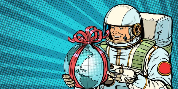 Astronot Dünya gezegeninin verir — Stok Vektör