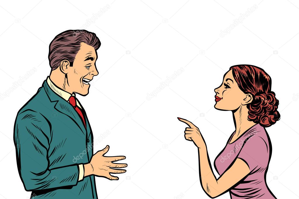 business woman talking to businessman