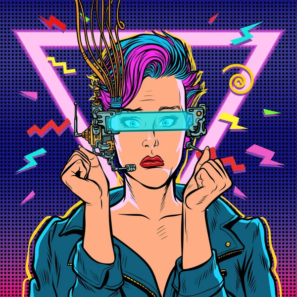 Anxiété tristesse vr lunettes femme gamer réalité virtuelle en ligne. 8 — Image vectorielle