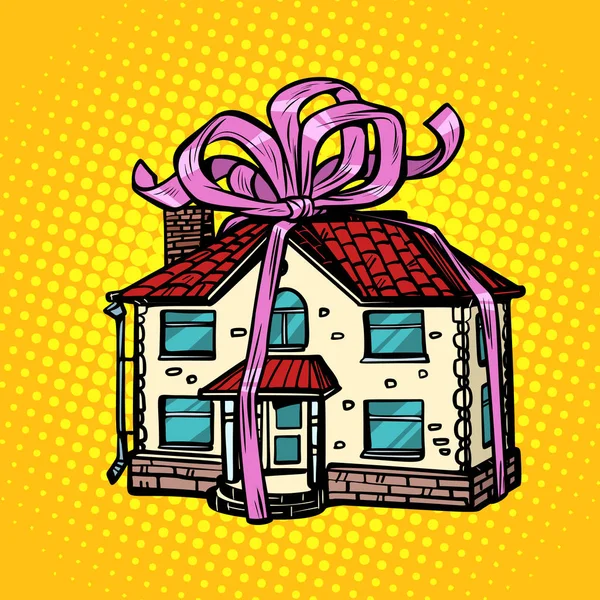 Dům dárek, real estate. v slavnostní páska — Stockový vektor