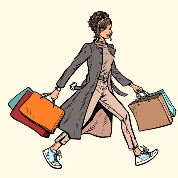 Wanita modern dengan tas belanja - Stok Vektor