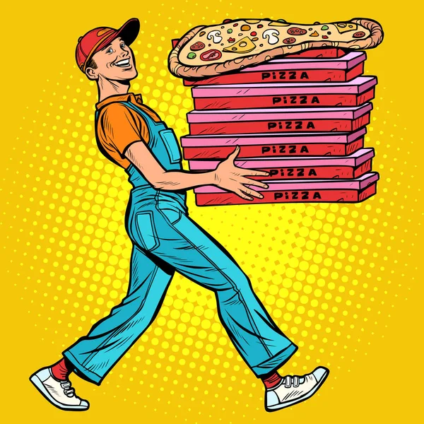 Młody człowiek pizza boy, Usługa dostaw jedzenia — Wektor stockowy