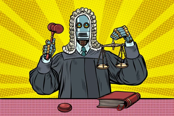 Robot juez en batas y peluca — Archivo Imágenes Vectoriales