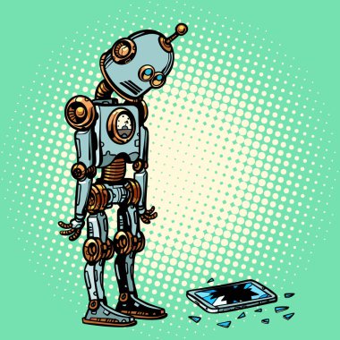 Robot ve kırık telefon ekran