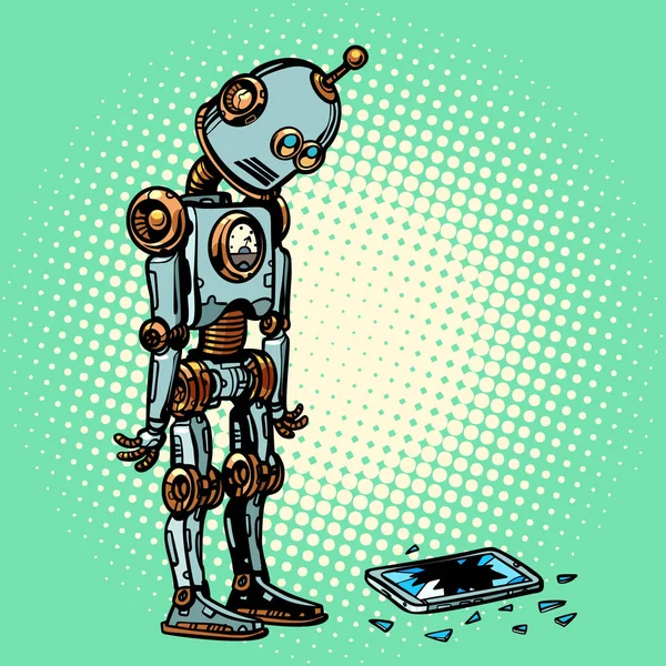 Roboter und kaputter Telefonbildschirm — Stockvektor
