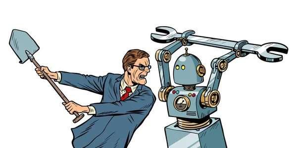 Ο άνθρωπος παλεύει με ένα ρομπότ — Διανυσματικό Αρχείο