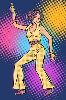 Kız pantolon takım. kadın disko dans 80s arka plan