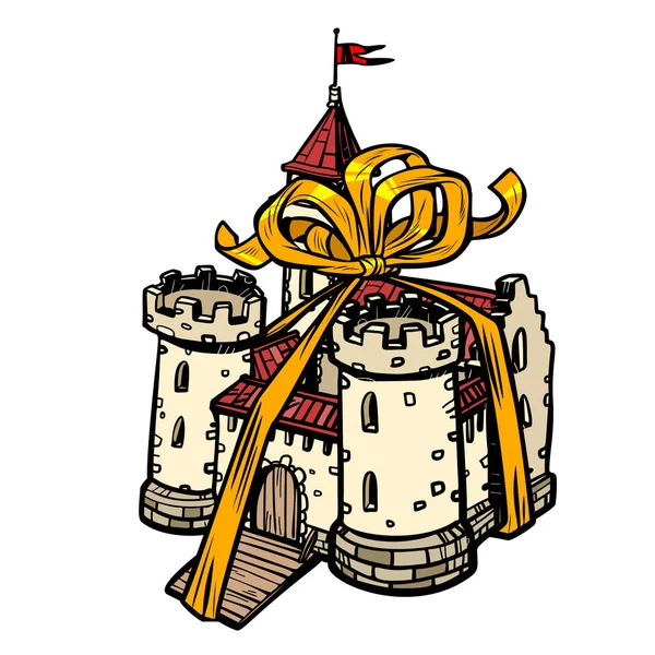 Fita de presente castelo medieval, reino das fadas. isolado sobre fundo branco — Vetor de Stock