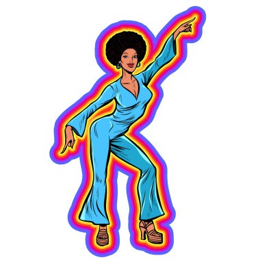 Dans, disko kadın seksenli 80s stil. Afro saç modeli