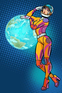 Dünya günü. seksi güzel kadın astronot