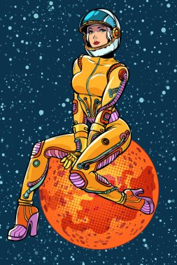 Kızıl gezegen Mars seksi güzel kadın astronot