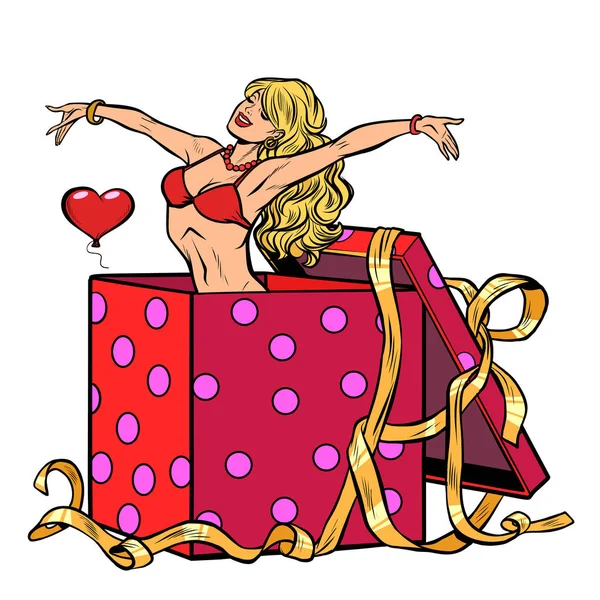 Mujer Striptease sorpresa regalo — Vector de stock