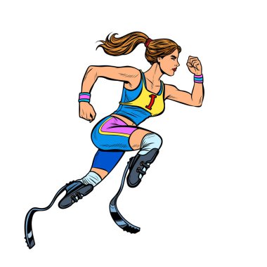 bacak protezleri ileri çalışan Engelli koşucusu kadınla. Spor Yarışması