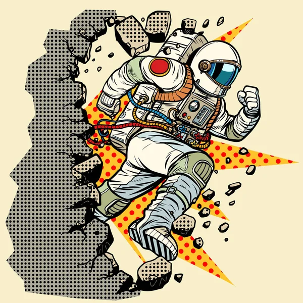 Astronaut breaks the wall — Stock Vector