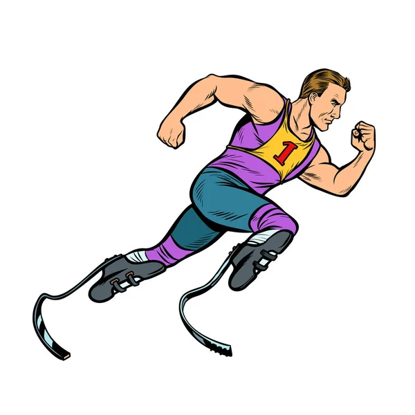 Corridore disabile con protesi alle gambe in avanti. competizione sportiva — Vettoriale Stock