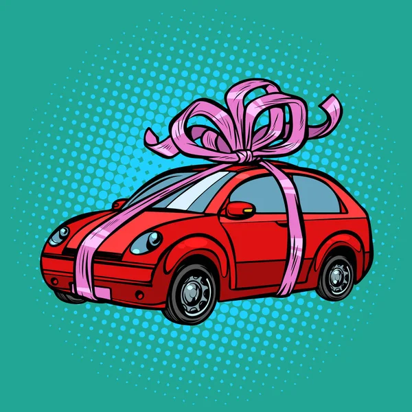 Regalo del coche, transporte atado con cintas festivas — Vector de stock