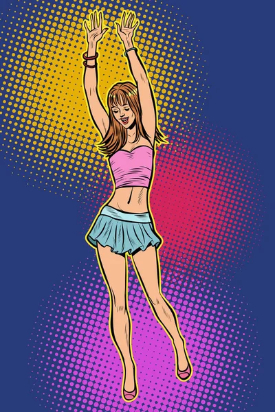 Adolescente chica en mini falda. mujer disco dance — Vector de stock