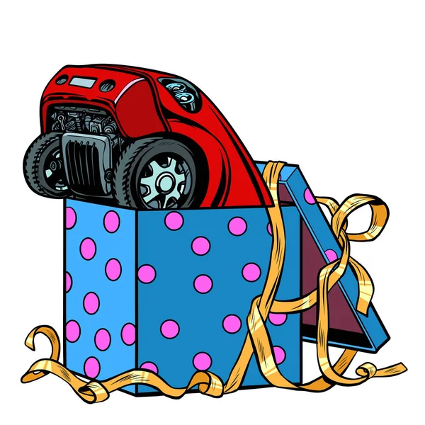 Auto im Geschenkkarton — Stockvektor