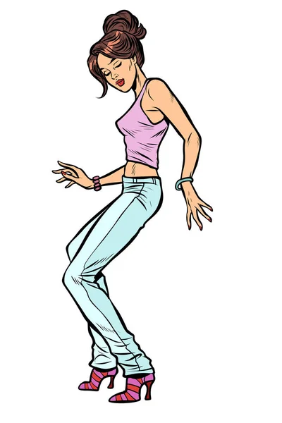 Девушка в джинсах. женский диско танец — стоковый вектор
