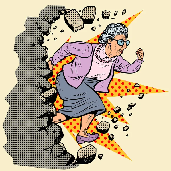 Active stary babcia emerytka przerwy ściany stereotypów — Wektor stockowy