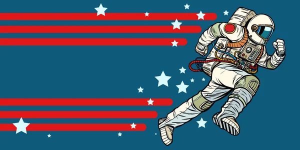 Astronauta corre hacia adelante. estrellas del universo — Vector de stock