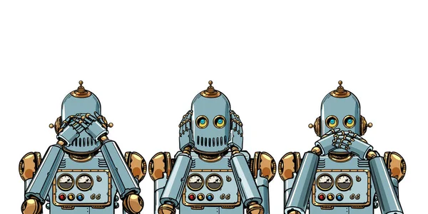 Robot. No veo nada, no oigo nada, no digo nada aislado sobre fondo blanco — Vector de stock