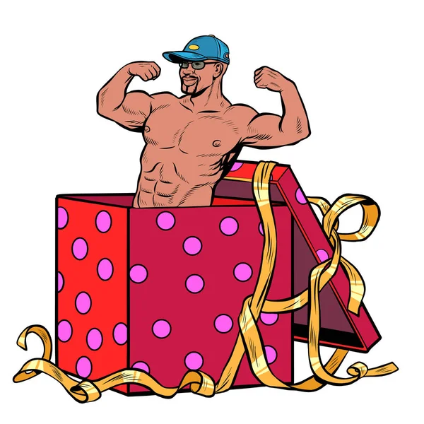 Africano macho Striptease sorpresa regalo — Vector de stock